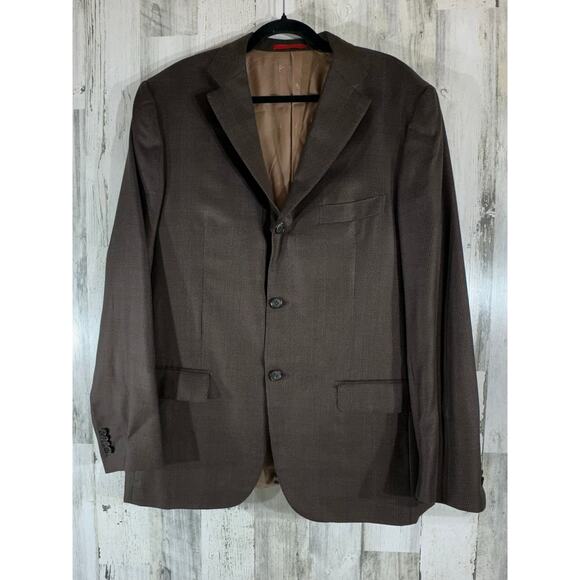 Isaia Napoli Blazer Sport Coat Size 54 (US44) Wool Silk Blend Brown Glen Check - Picture 2 of 11